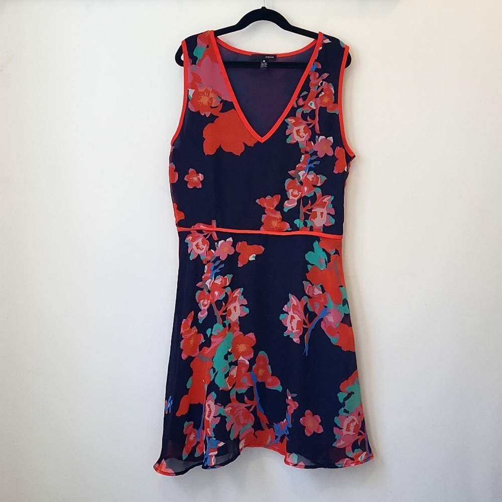 Aqua Floral A-Line Dress